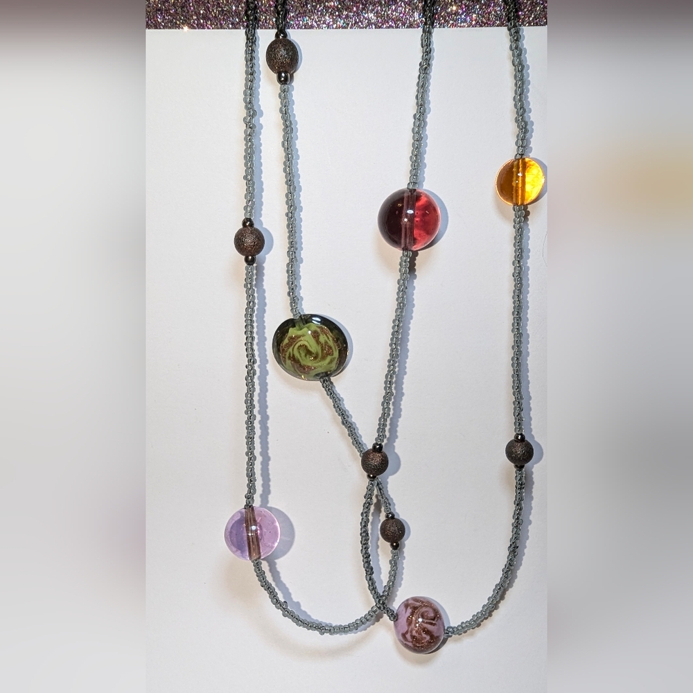Hilary London Murano Glass Spheres Beaded 24" Necklace Multicolored
